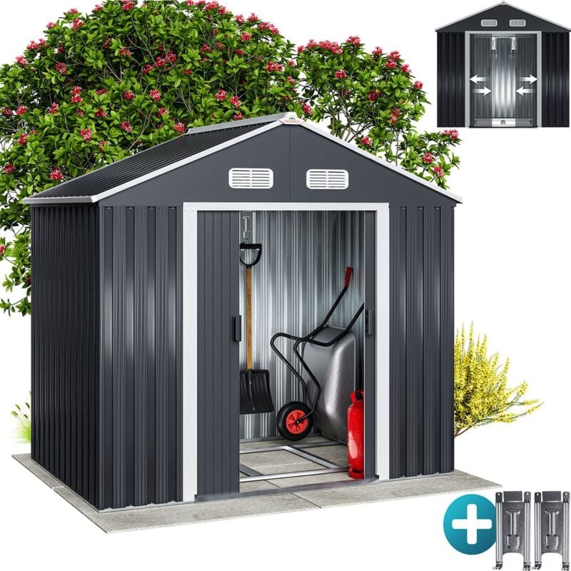 foto del prodotto capanno xl da giardino in metallo 1,8m con fondamenta 196x132x188cm porta scorrevole casetta da giardino 3,1m - gardebruk