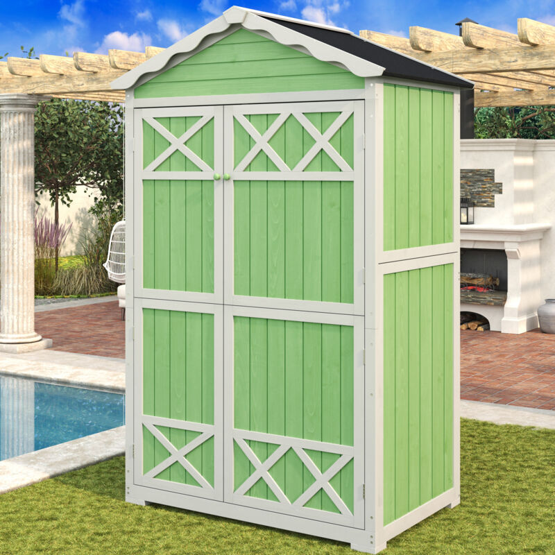 foto del prodotto capannone porta attrezzi 103,8x55,5x179cm a 2 ante, mobiletto porta attrezzi, adatto per giardino patio, verde