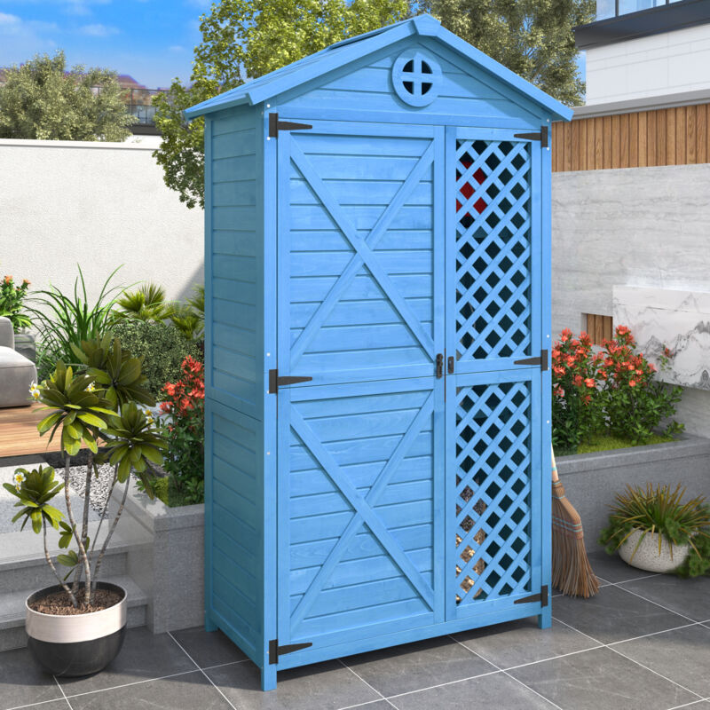 foto del prodotto capannone porta attrezzi 90x56,5x175,3cm con 2 ante, mobiletto porta attrezzi, adatto per giardino patio, blu