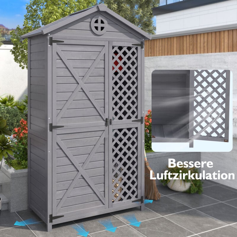 foto del prodotto capannone porta attrezzi 90x56,5x175,3cm con 2 ante, mobiletto porta attrezzi, adatto per giardino patio, grigio