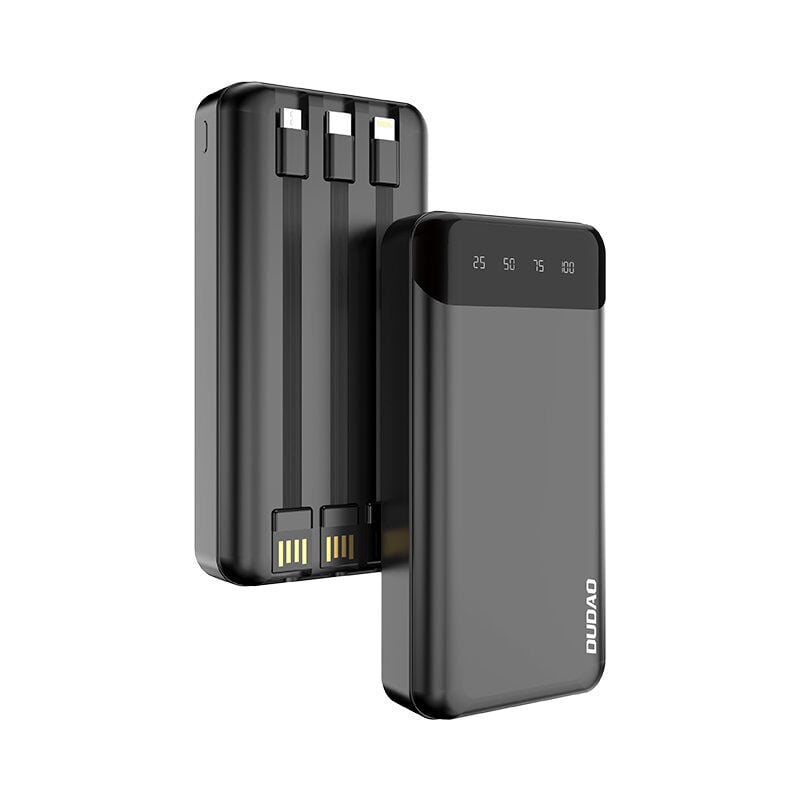 foto del prodotto capiente power bank da 20000mah con 3 cavi usb c microusb lightning integrati, nero