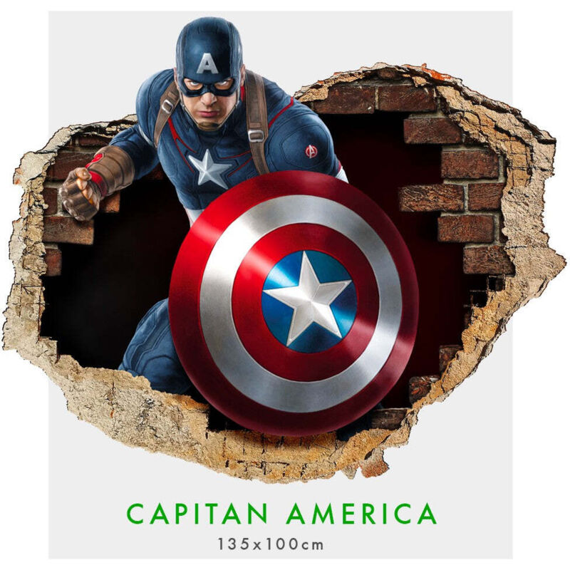 foto del prodotto capitan america - adesivi murali parete 3d wall sticker cameretta bimbi - misura: 150x100 cm