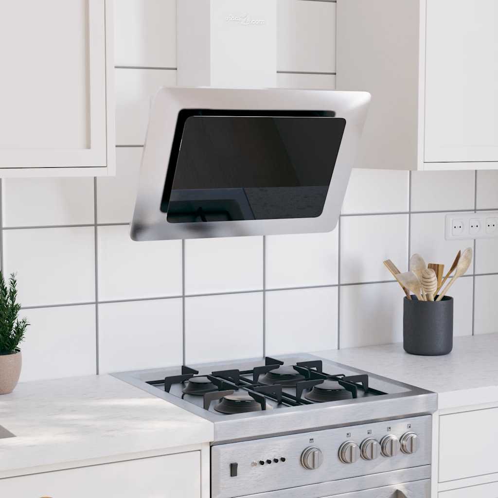 foto del prodotto cappa a parete 60 cm in acciaio inox e vetro temperato argento cod mxl 10361