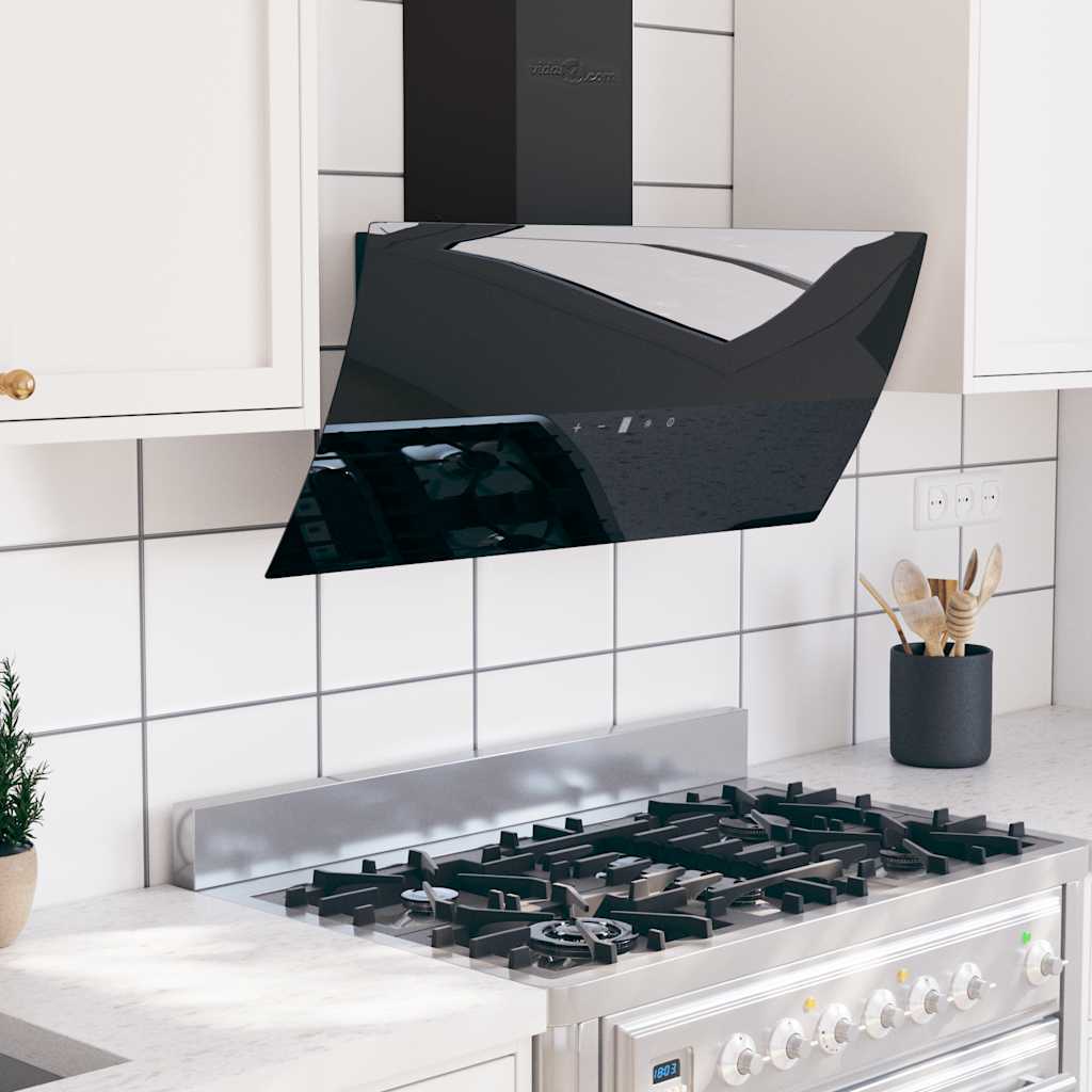 foto del prodotto cappa a parete 90 cm in acciaio e vetro temperato nero cod mxl 11958