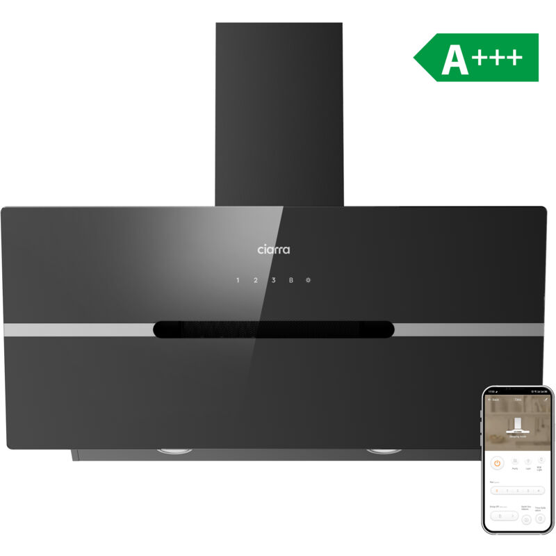 foto del prodotto cappa aspirante 90cm con connessione wi fi, 650m h, funzione booster, filtri inclusi, cappa da cucina touch, nera, cd9736fb