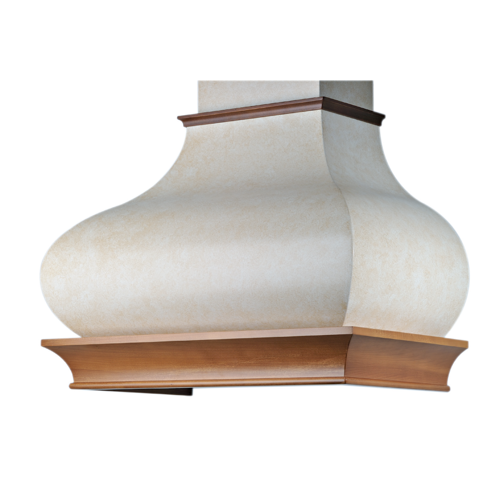 foto del prodotto cappa aspirante bombina in acciaio inox e cornice in legno cm 120