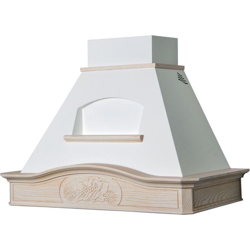 foto del prodotto cappa aspirante dsire sofia in acciaio inox bianco e cornice in legno intarsio cm 90