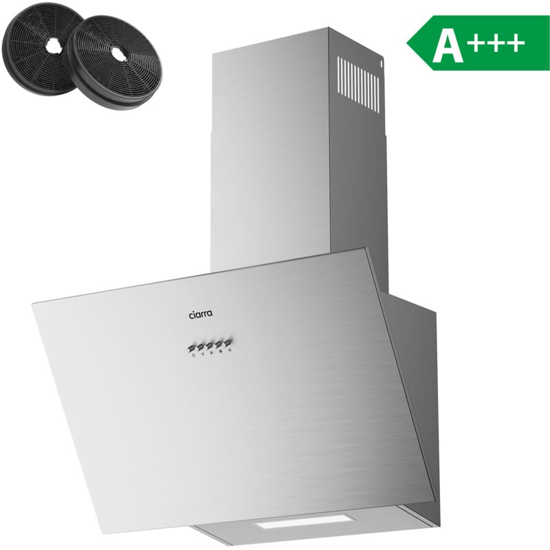foto del prodotto cappa aspirante in acciaio inox 60cm, classe a , 650m h, con 2 filtri a carbone, ricircolo o scarico, cd6762as ciarra