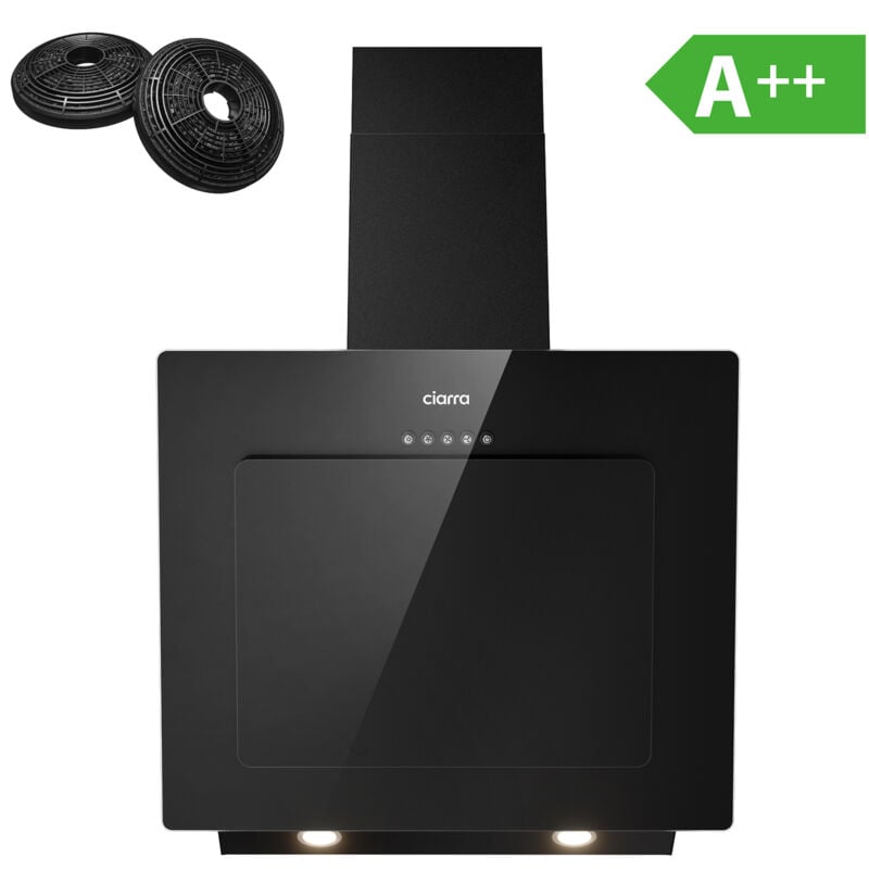 foto del prodotto cappa aspirante inclinata 60cm, classe a , filtro a carbone, 370 m h, ricircolo, vetro e acciaio inox ciarra cd6737