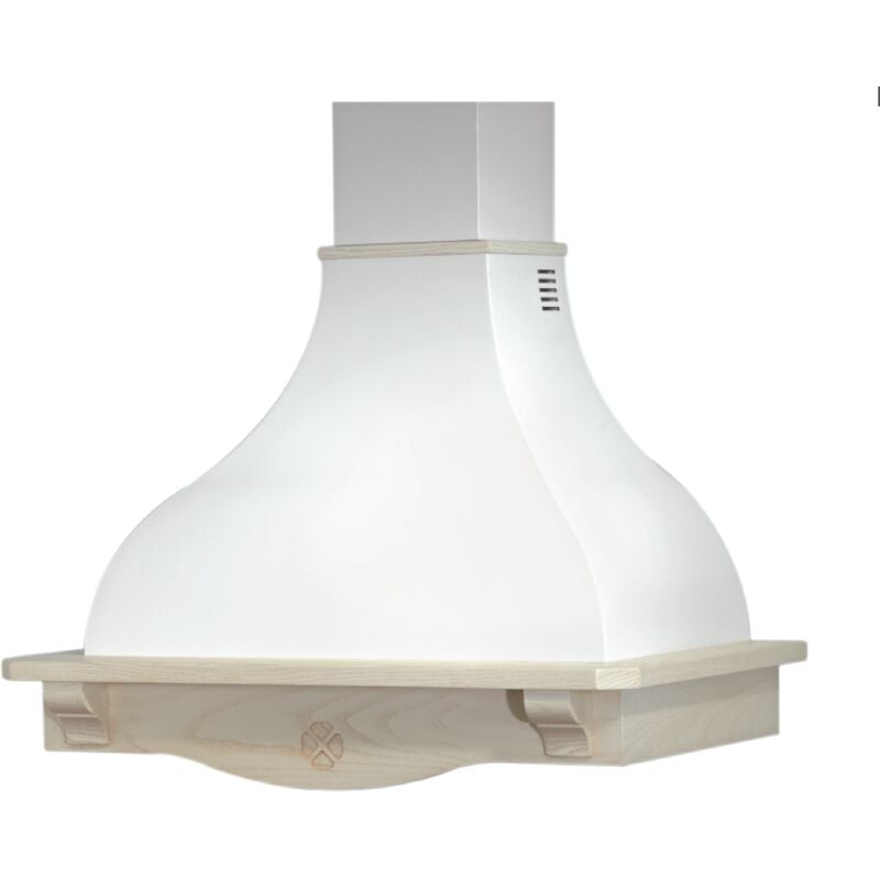 foto del prodotto cappa cucina rustica bianca cottage con cornice in legno intarsio cm 90