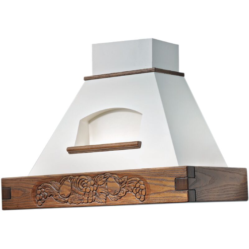 foto del prodotto cappa cucina rustica bianca epoque con cornice in legno intarsio cm 120