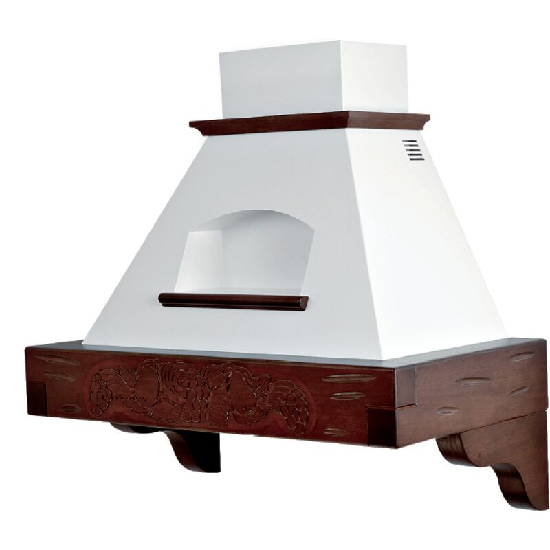 foto del prodotto cappa cucina rustica bianca giada max con cornice in legno intarsio cm 90