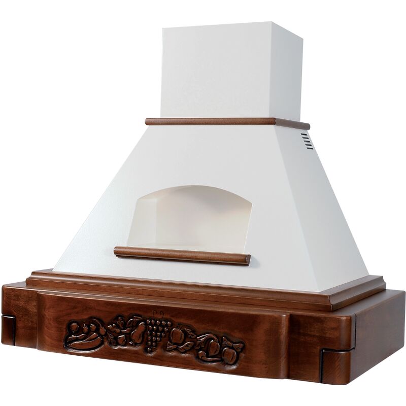 foto del prodotto cappa cucina rustica bianca katia con cornice in legno intarsio cm 90