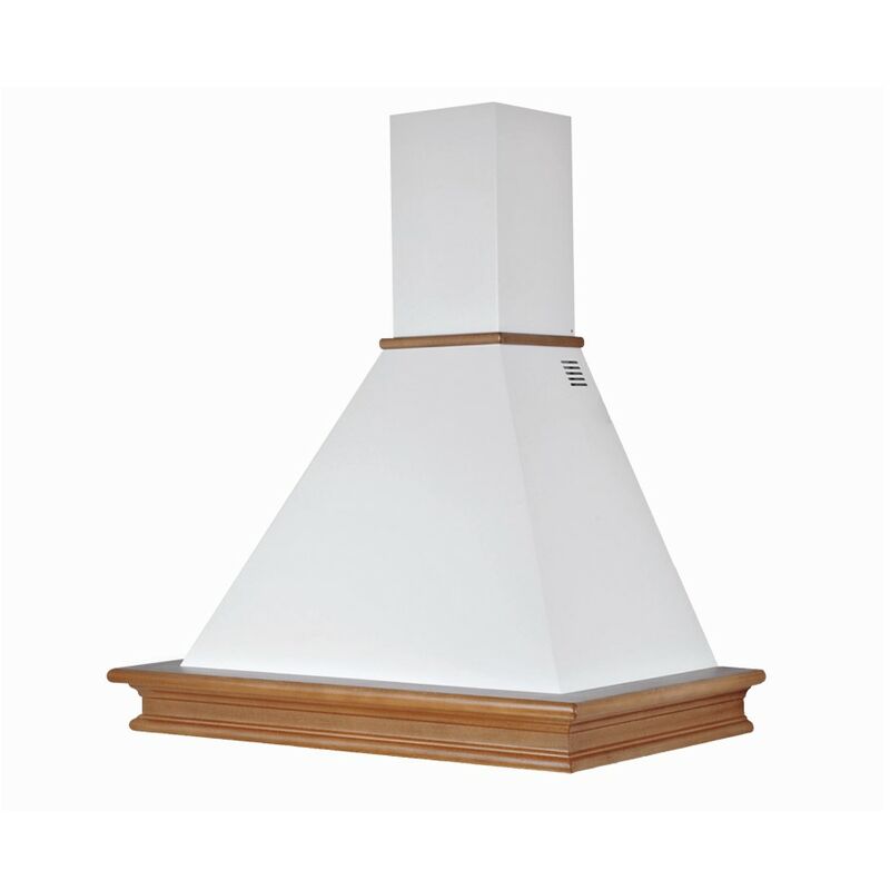 foto del prodotto cappa cucina rustica bianca rustichella con cornice in legno intarsio cm 120