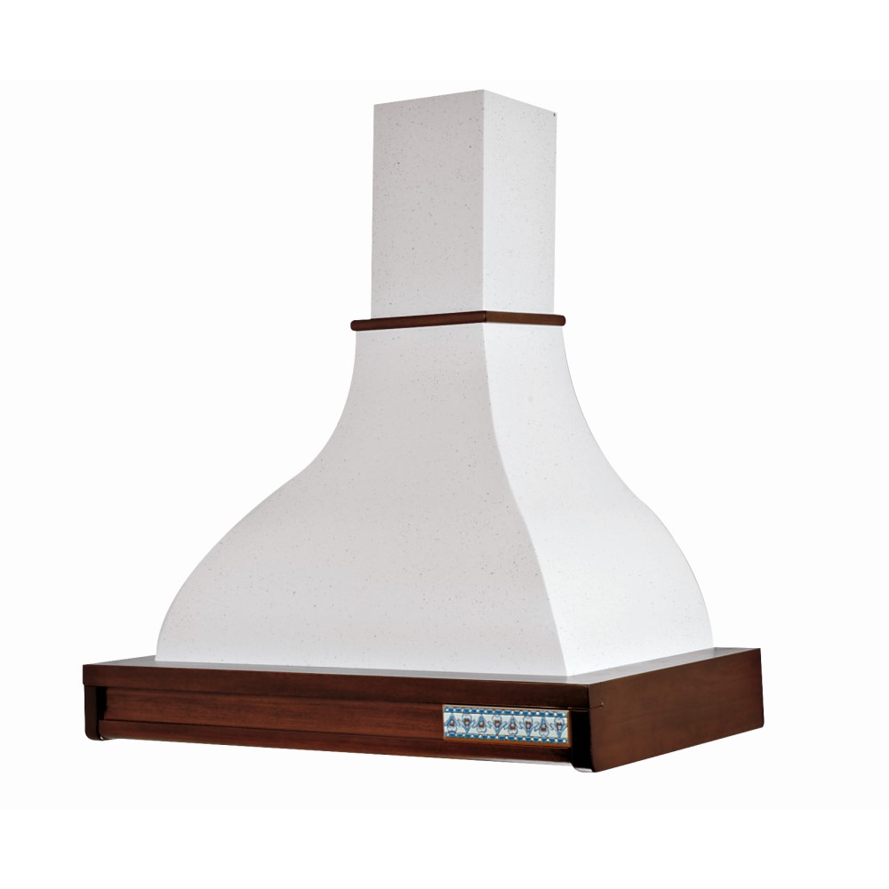 foto del prodotto cappa cucina rustica bianca taormina con cornice in legno intarsio cm 90