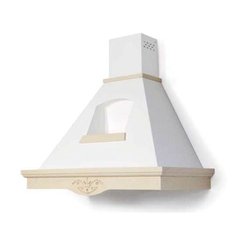 foto del prodotto cappa rustica con camino da cucina tosca bianca con finiture in legno colore corda cm 120