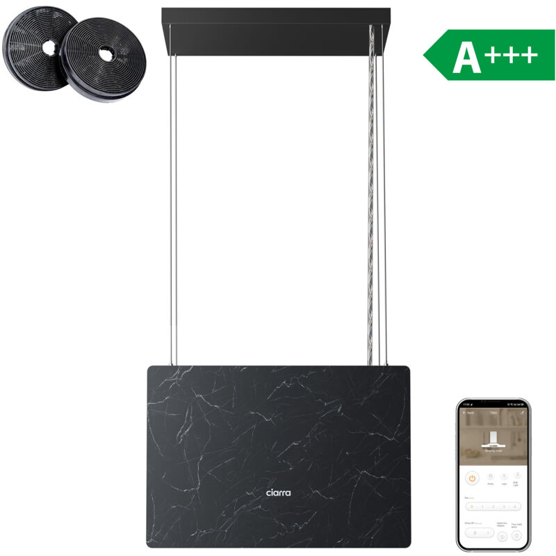 foto del prodotto cappa smart isola marmo nero 700m3 h booster pulsante touch trattamento uv cd4850gb ciarra