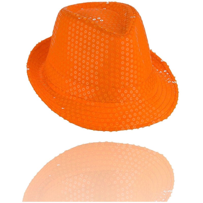 foto del prodotto cappello borsalino paillettes arancione spettacolo teatro paillette uomo donna trade shop traesio
