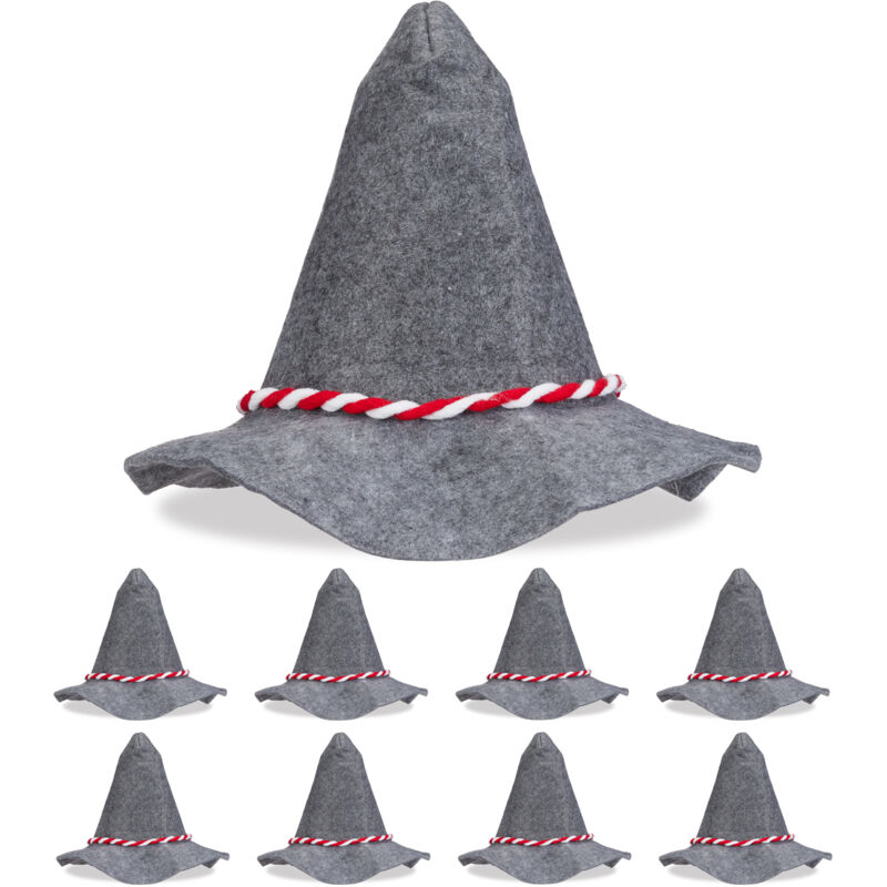 foto del prodotto cappello tirolese, set da 9, cappellino seppel, accessori per costumi di carnevale e halloween, grigio rosso relaxdays