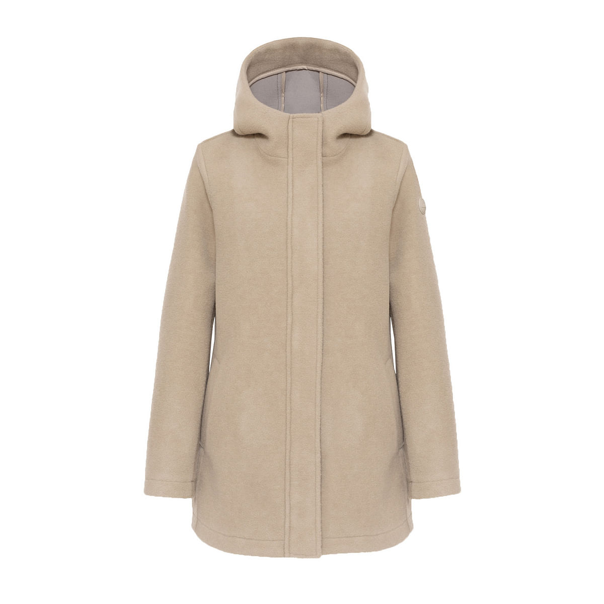 foto del prodotto cappotto corto con cappuccio in lana neoprene donna