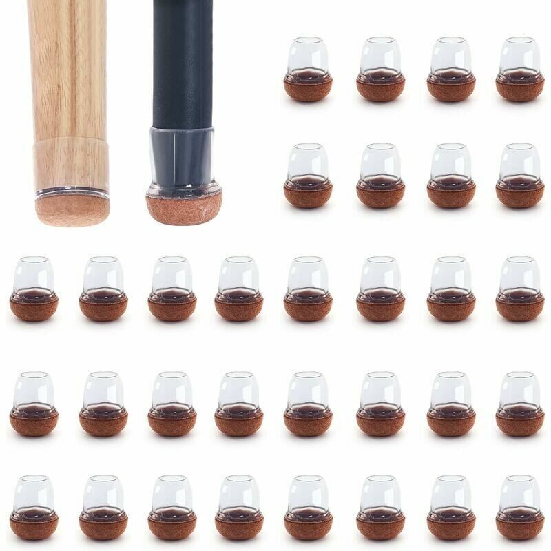 foto del prodotto cappucci protettivi per gambe di sedia da 32 pezzi, silicone trasparente spesso, adatti per gambe di sedie con diametro da 14 mm a 19 mm.