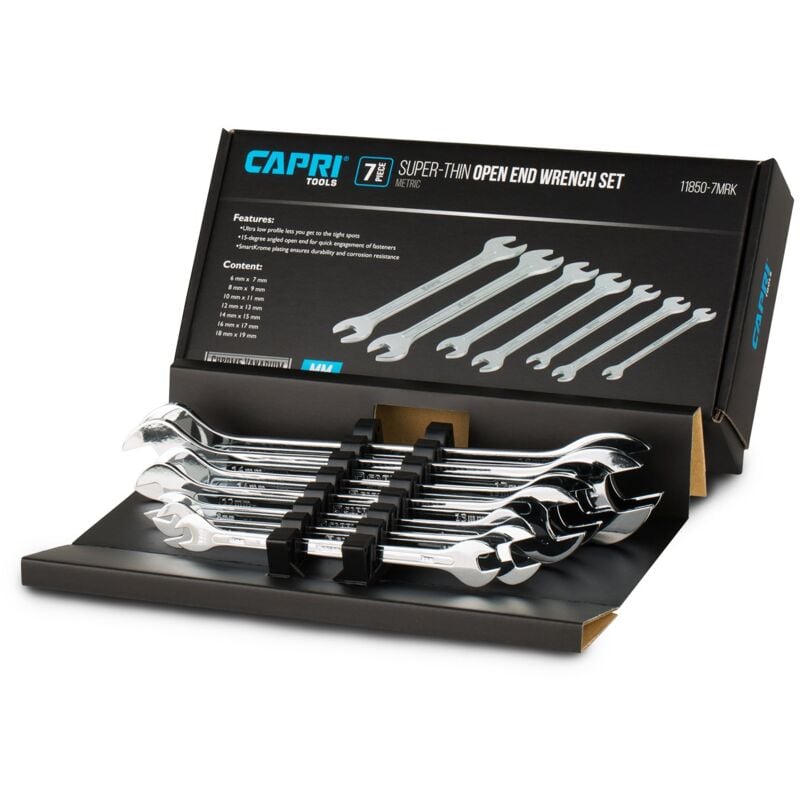 foto del prodotto capri tools set di chiavi a testa aperta, super sottili, 6 19 mm, 7 pezzi