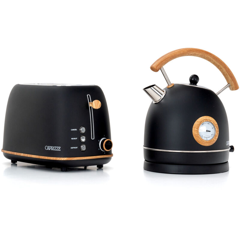 foto del prodotto caprizze pack tostapane kaito con doppia fessura extra ampia e bollitore nara colore nero opaco con design retro vintage