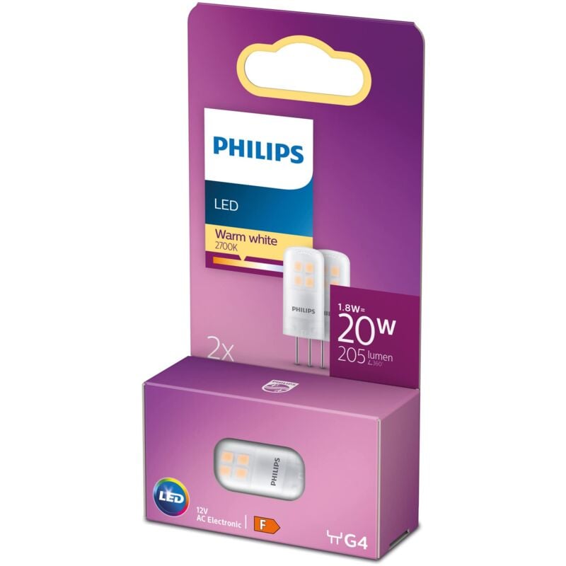 foto del prodotto capsula led philips trasparente 20 w g4 luce bianca calda 2 pezzi