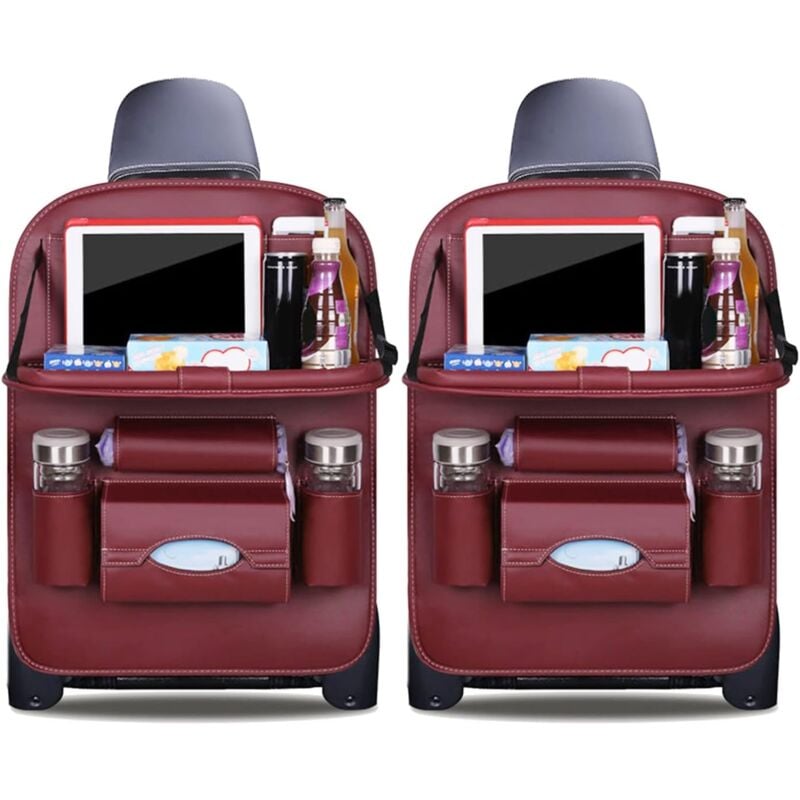 foto del prodotto car organizers kick mats luxury pu leather back seat protector with foldable tablet holder waterproof car organizers storage dark red, 2 pack 