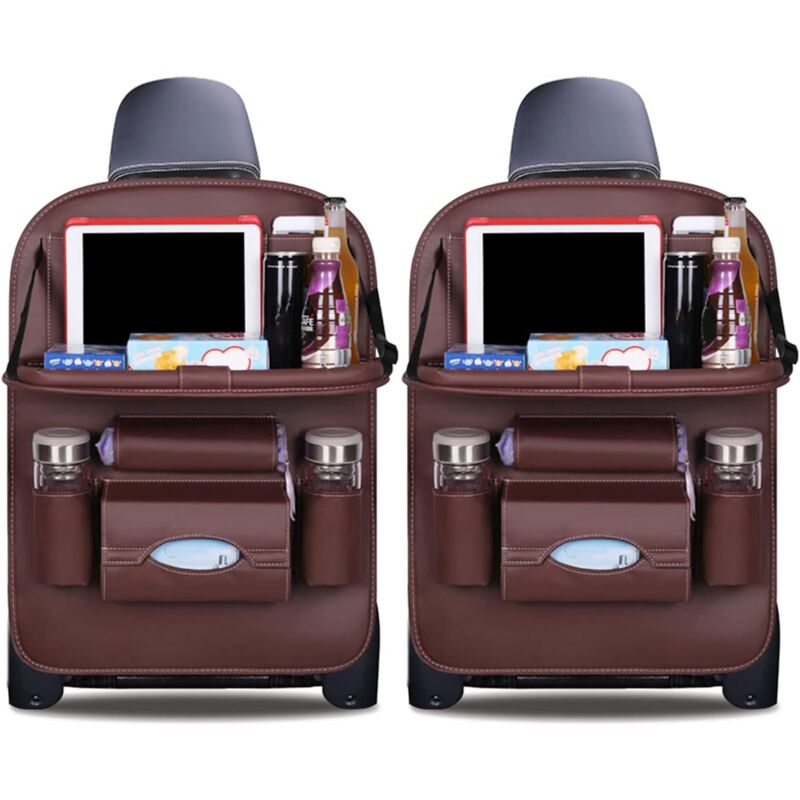 foto del prodotto car organizers kick mats luxury pu leather back seat protector with foldable tablet holder waterproof car organizers tidying mocha, 2 pack 