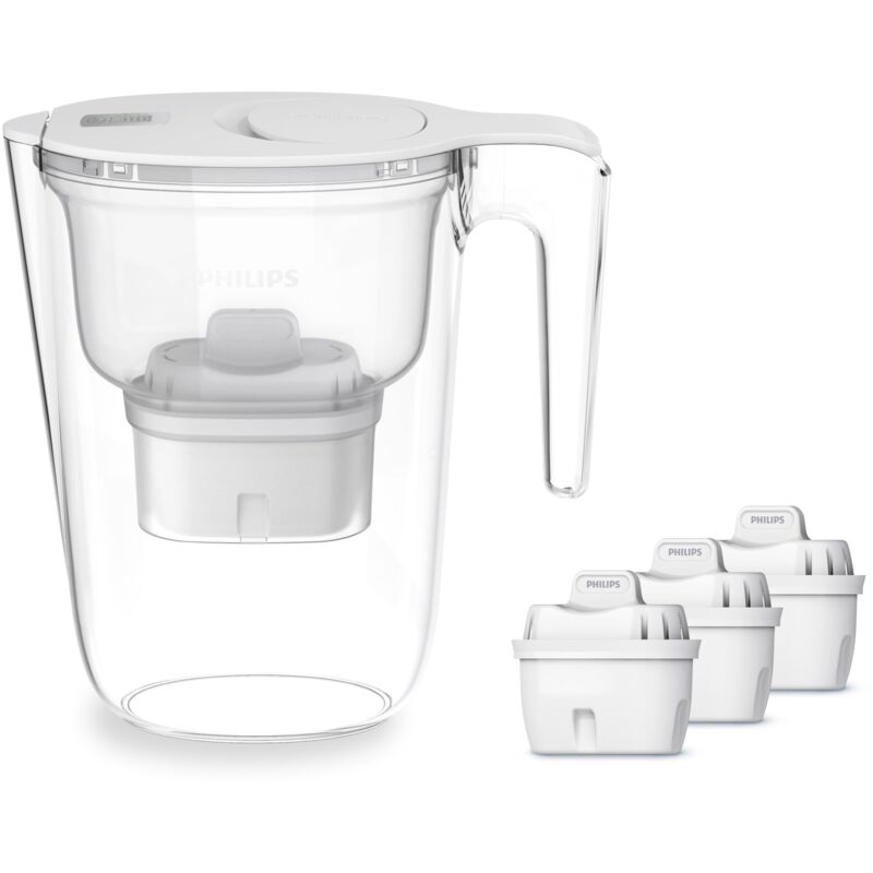 foto del prodotto caraffa filtrante philips 3 cartucce filtranti di ricambio filtrazione avanzata, flusso rapido, bianco, 2,6 litri, timer elettronico