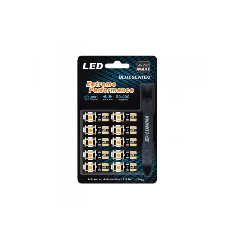foto del prodotto carall 10 lampada led t10 w5w canbus 12v 5 smd 5050 rosso leva rimozione antigraffio