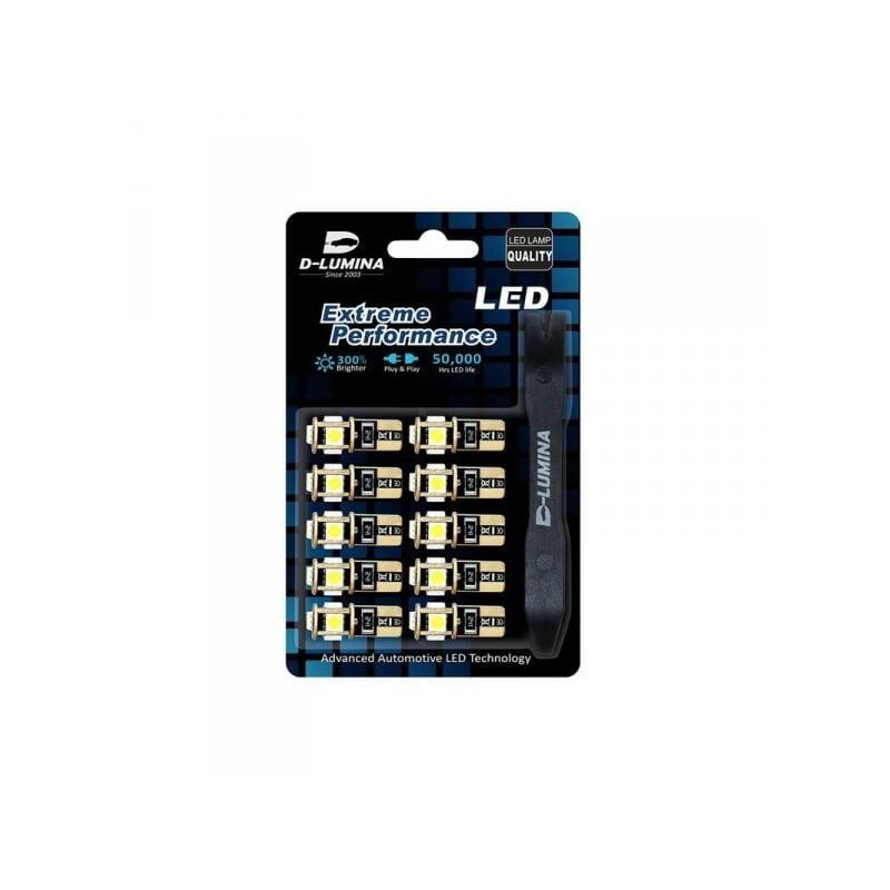 foto del prodotto carall 10x lampade led t10 w5w canbus 12v 5 smd 6000k leva smontaggio antigraffio
