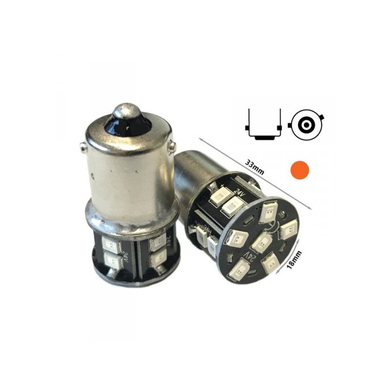 foto del prodotto carall 24v lampada led bau15s r5w py21w colore arancione 16 smd 2835 piedi storti luce frecce no polarita 360 gradi durata garantita