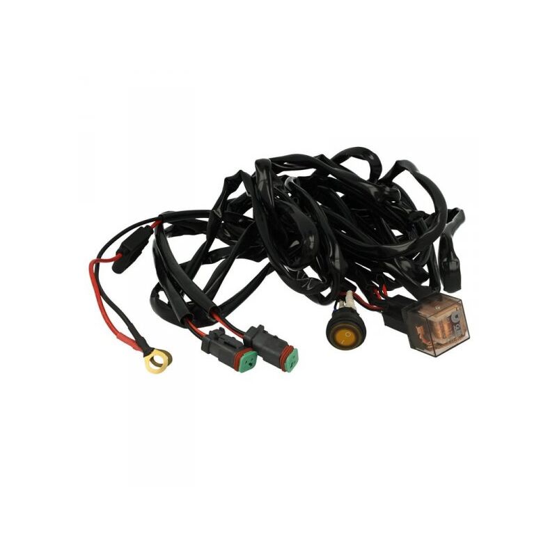 foto del prodotto carall kit cablaggio 12v con interruttore rele 80a fusibile 30a con doppio connettori dt per installazione barra led su jeep fuoristrada