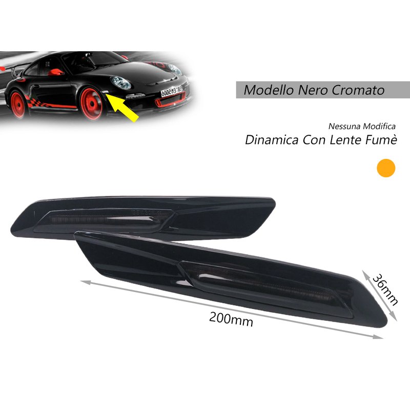 foto del prodotto carall kit freccia laterale a led side marker dinamica nero cromato lente grigio bmw e81 e82 e87 e88 e90 e91 e92 e93 e60 e61 f10