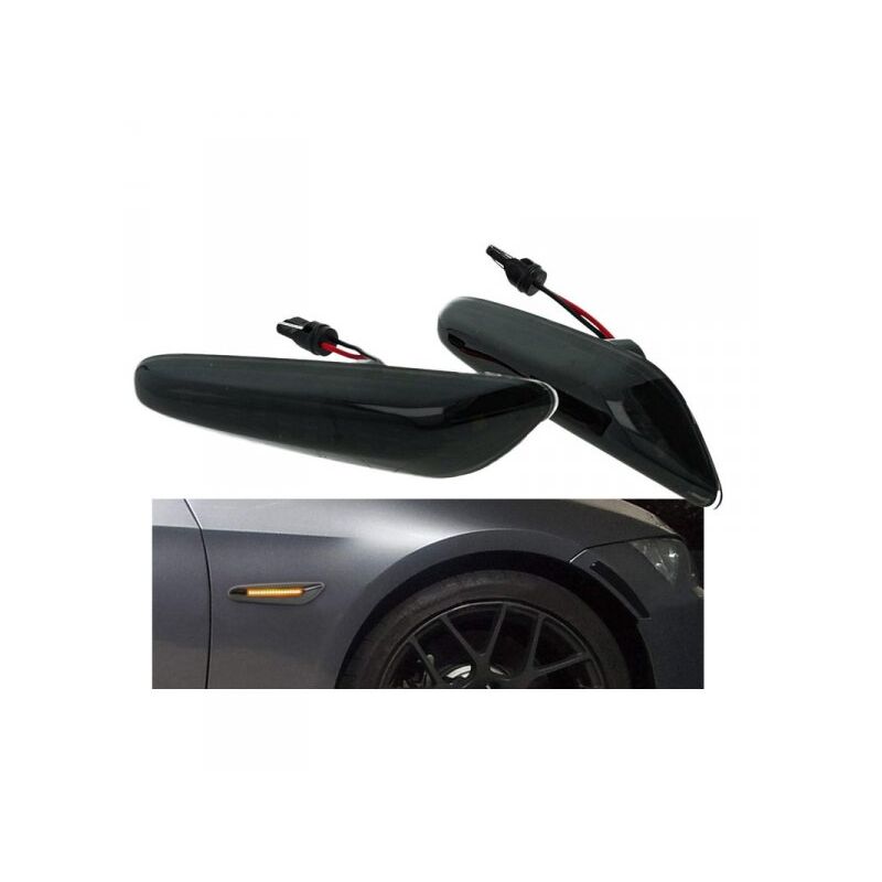foto del prodotto carall kit freccia laterale a led side marker lente nero fume luce arancione per bmw e92 e93 x1 e84 x3 e83 x5 e53 e46 e81 e90 e91
