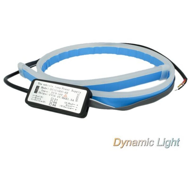 foto del prodotto carall kit tubo neon striscia led auto 60cm freccia sequenziale arancione e drl luce diurne bianco style audi vw gti r line