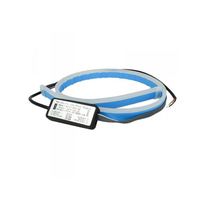 foto del prodotto carall kit tubo neon striscia led auto 60cm x2 bicolor flessibile freccia sequenziale arancione e drl luce diurne bianco style audi vw gti r line