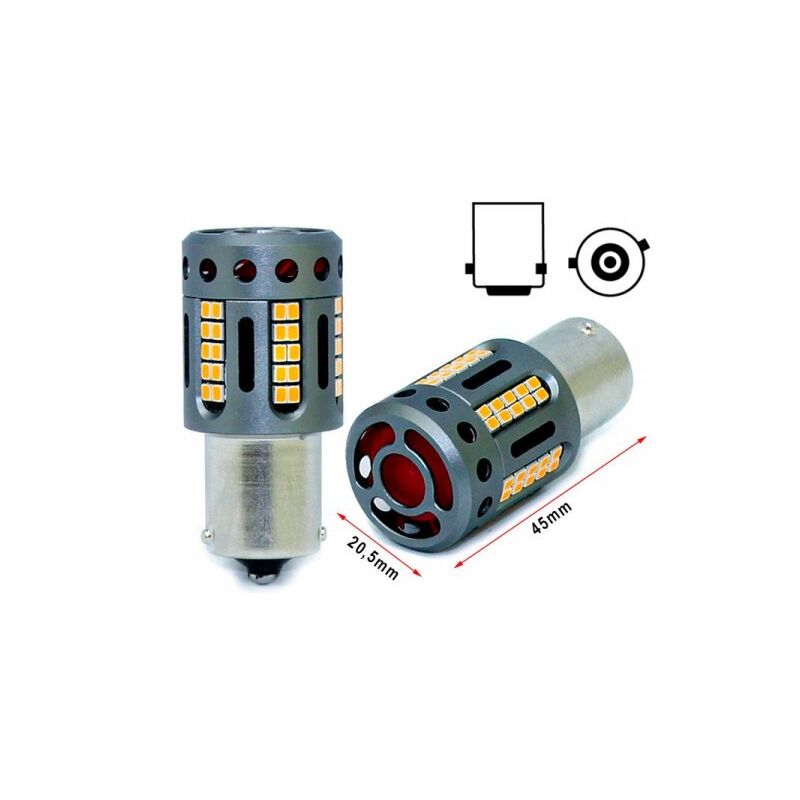 foto del prodotto carall lampada led 1156 bau15s py21w 100 canbus 12v 21w effettiva arancione piedi storti con ventola in testa