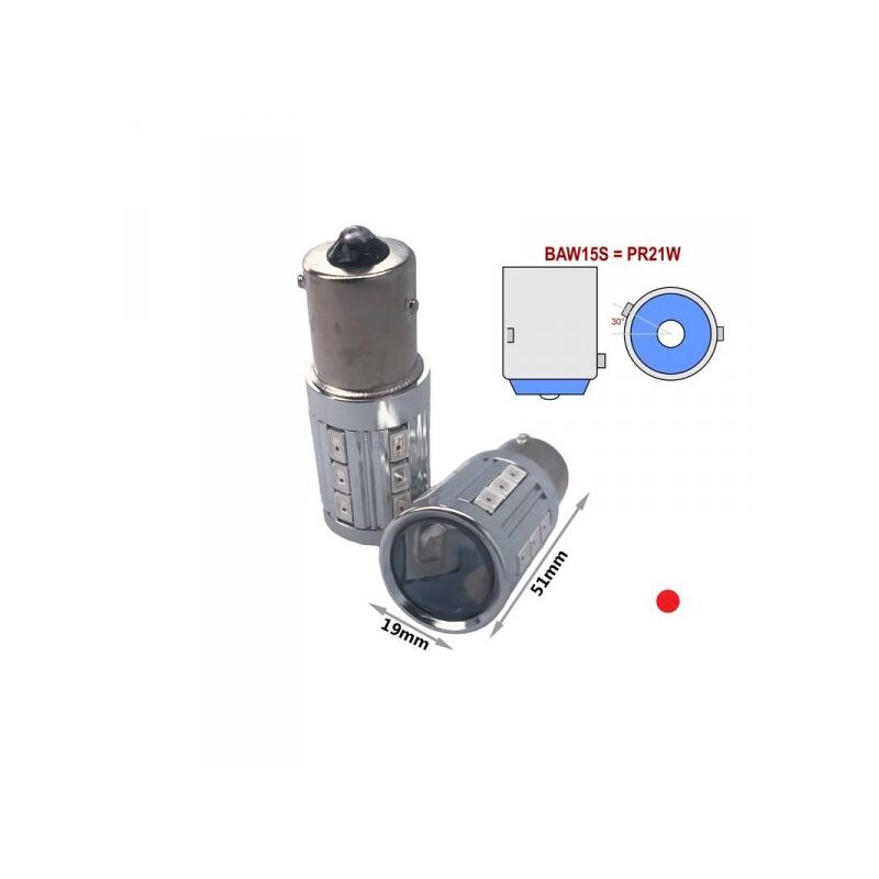 foto del prodotto carall lampada led baw15s pr21w rosso 12v 24v 21w compatibile osram 7508ldr 21 smd 5730 con lente ingrandimento