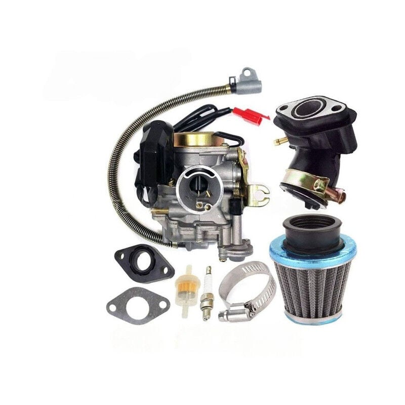 foto del prodotto carburatore 50cc 4 tempi gy6 ad alte prestazioni 139qmb per scooter e ciclomotori da 49cc e 50cc, carburatore pd18j, carburatore 50cc collettore di