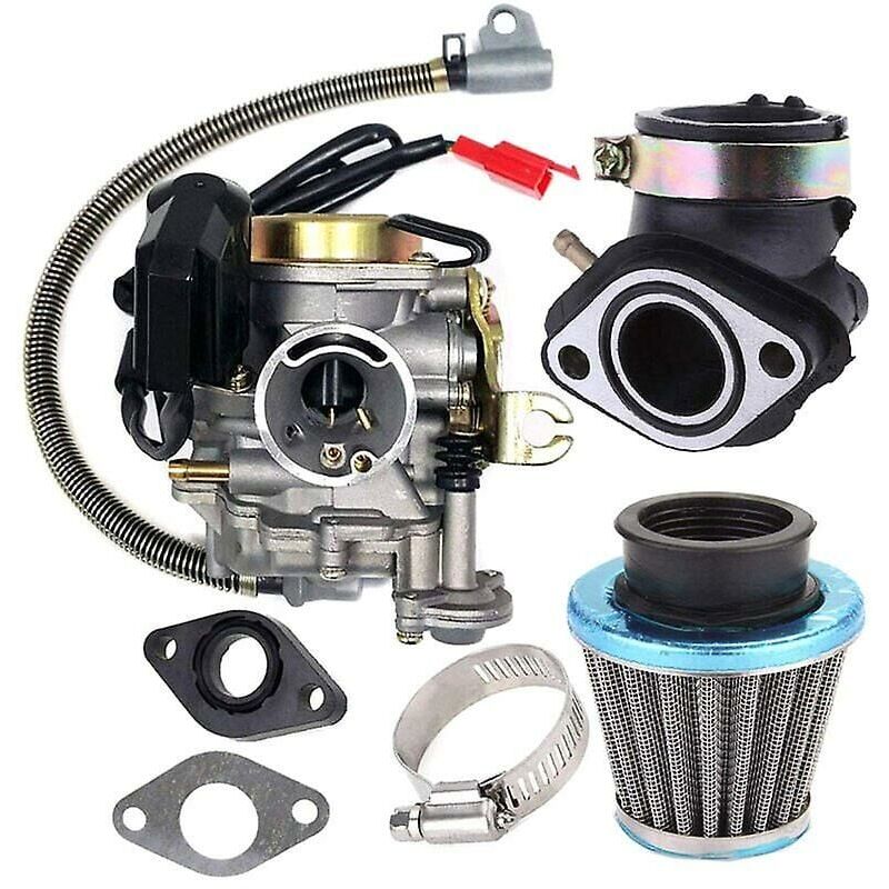 foto del prodotto carburatore adatto per motori scooter gy6 50cc 49cc a 4 tempi, collettore di aspirazione carburatore da 18 mm, filtro aria, argento