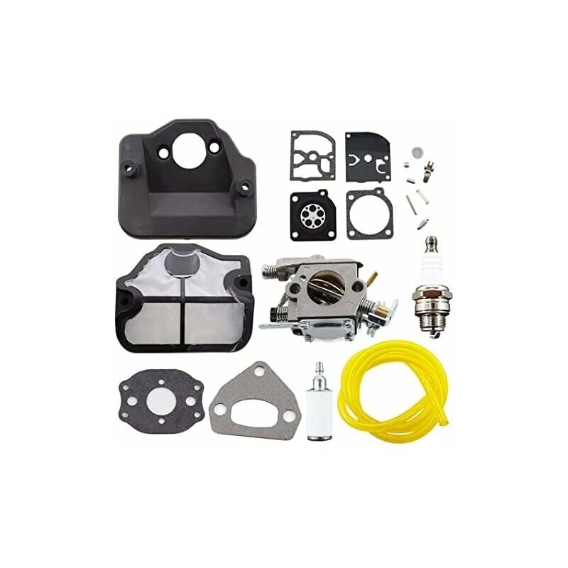 foto del prodotto carburatore con filtro aria, candela e kit di riparazione membrana per motoseghe husqvarna 36, 41, 136, 137, 141, 142, 137e, 142e, sostituisce zama