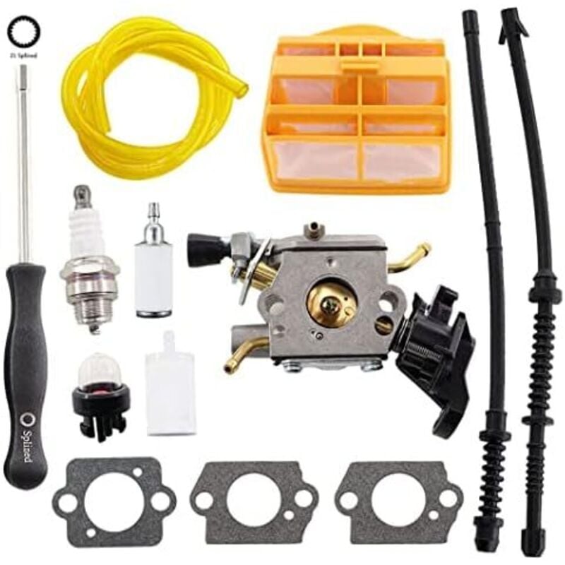 foto del prodotto carburatore con guarnizione filtro aria tubo carburante candela per husqvarna 445 445e 450 450e 445ii 450ii jonsered cs2245 cs2250 s motosega sostituisce zama c1m-el37b 506450401