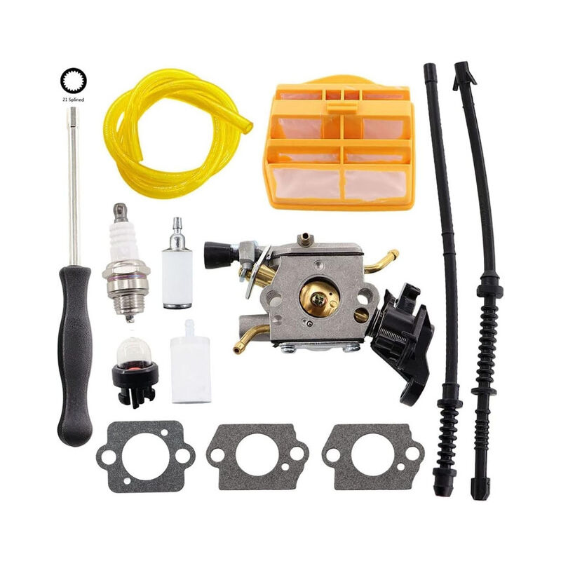 foto del prodotto carburatore con guarnizione, filtro aria, tubo carburante per motosega husqvarna 445 445e 450 450e jonsered cs2245 cs2250 s sostituisce zama