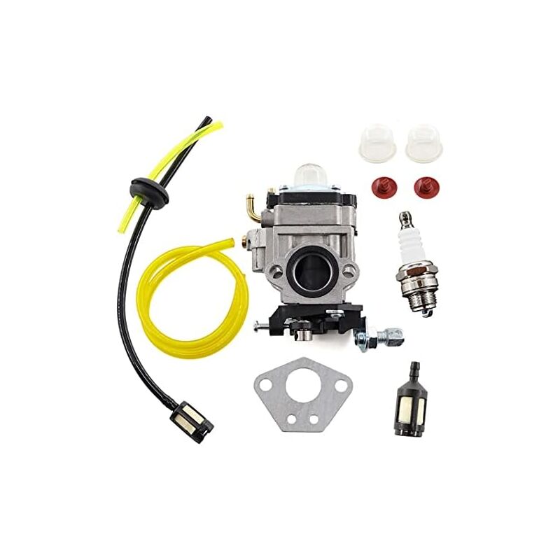 foto del prodotto carburatore da 15 mm guarnizione per decespugliatore 52 cc 49 cc 43 cc 40 cc con tubo flessibile, candela e filtro carburante