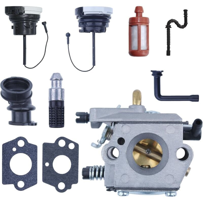 foto del prodotto carburatore in metallo wt 194 per stihl 024 026 ms240 ms260 ms240 260 walbro wt 194 1121 120 0611 con tappi serbatoio carburante, tubo di aspirazione