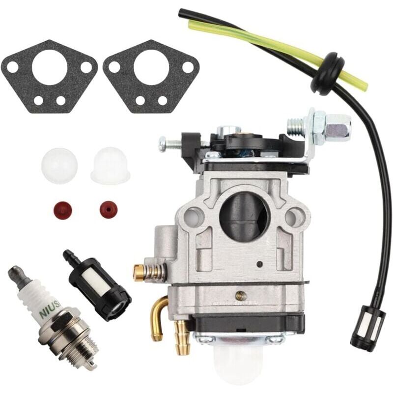 foto del prodotto carburatore per decespugliatore da 52 cc, 49 cc e 43 cc, kit con guarnizione, tubo, candela e filtro del carburante.carburatore per decespugliatore 