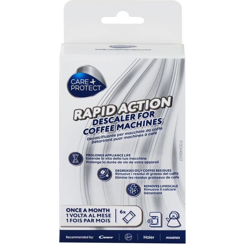 foto del prodotto care protect 3 in 1 decalcificante per macchine da caff e bollitori, anticalcare, universale, rimuove calcare e residui di caff e t , 6 bustine